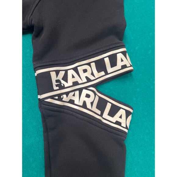 Black KARL LAGERFELD PARIS White Logo Sweater Dress Sz M Elbow cut outs - Picture 4 of 7